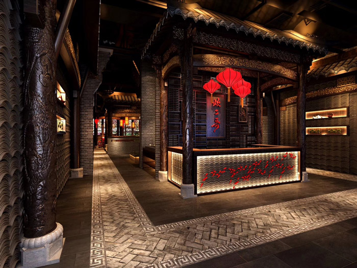 中式風(fēng)格火鍋店裝修設(shè)計效果圖分享！【火鍋店裝修效果圖】